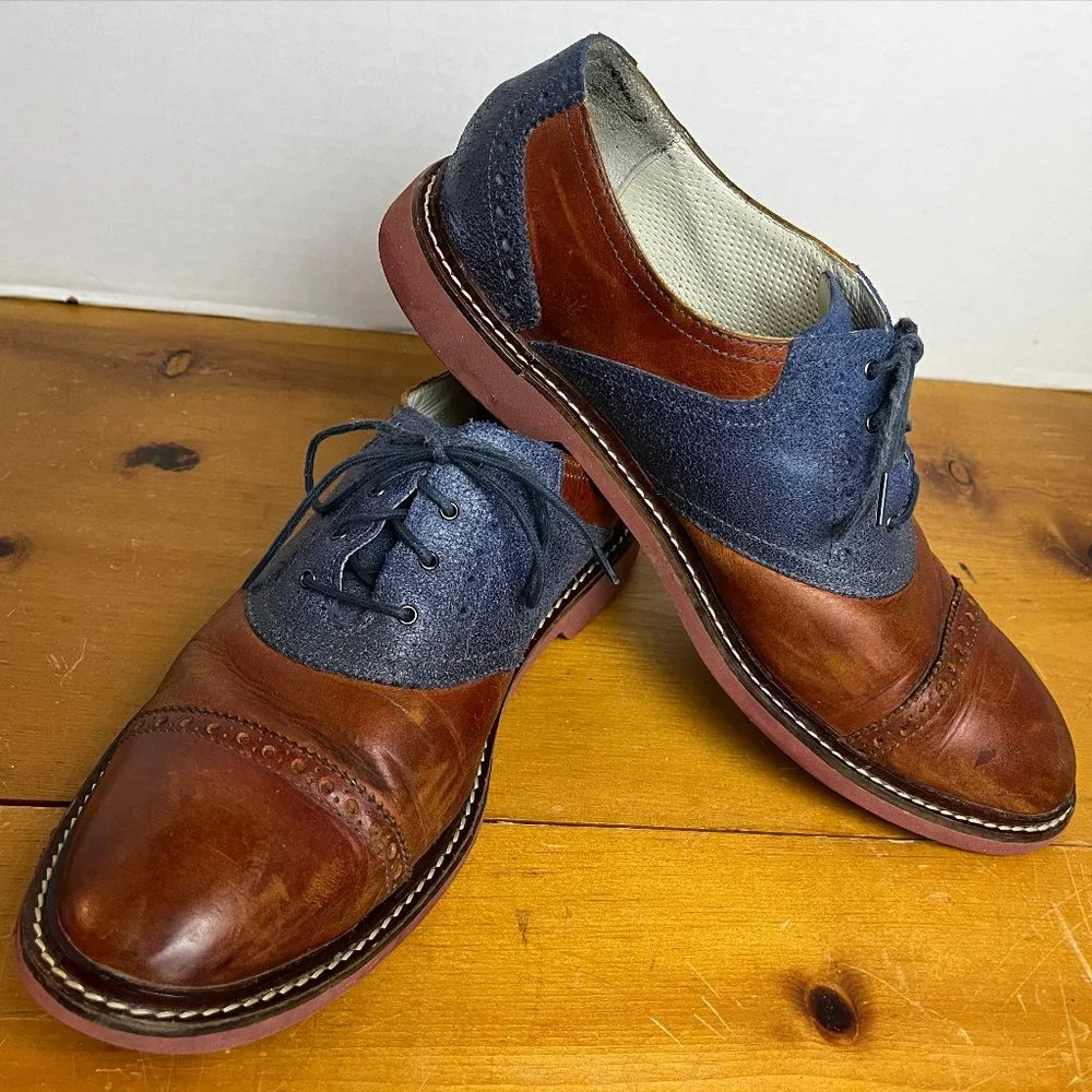 Cole Haan | Blue Suede Saddle Heel Oxfords
